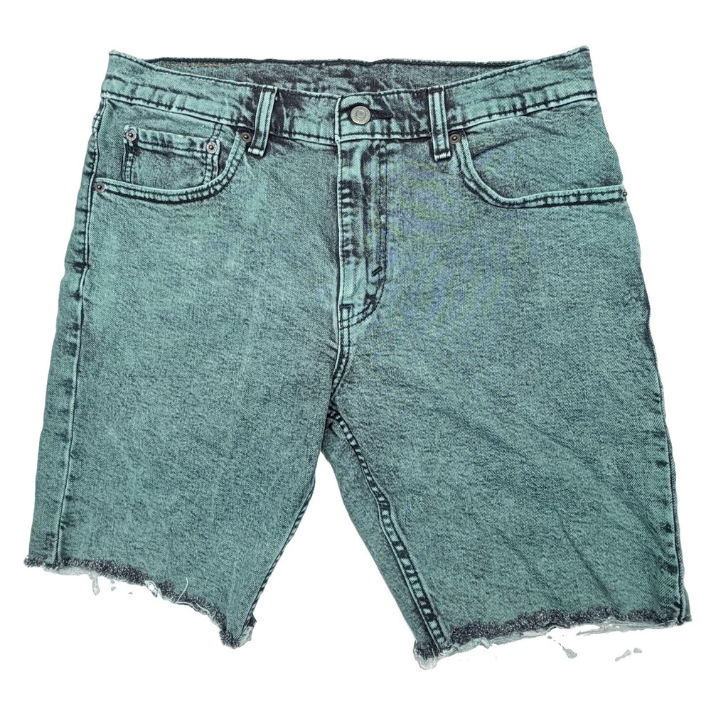 Levi's 412 Slim Men's W32 Green Acid Wash Raw Hem Denim Shorts Grunge